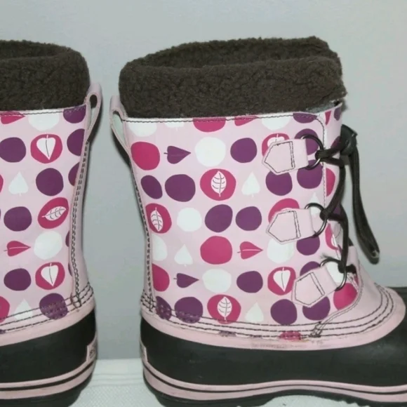 Sorel Women & girls waterproof Snow Rain Boots Brown w pink & purple Size 5 - Picture 4 of 11